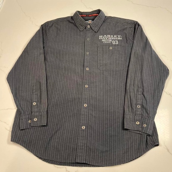 Harley-Davidson Other - Harley Davidson Button Down Shirt Mens XL Pinstripe Grey Long Sleeve Embroidered